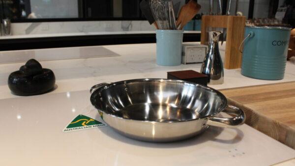 Stainless Satay Fry Pan - 28cm - Riveted Double Short Handles - Image 3