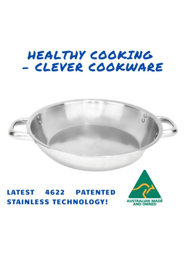 Stainless Satay Fry Pan - 28cm - Riveted Double Short Handles