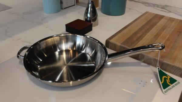 Stainless Satay Fry Pan - 28cm - Riveted Double Handles (long and short) - Image 2
