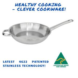 Stainless Satay Fry Pan - 28cm - Riveted Double Handles (long and short)
