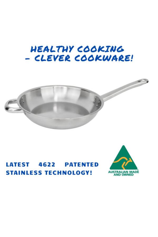 Stainless Satay Fry Pan - 28cm - Riveted Double Handles (long and short)